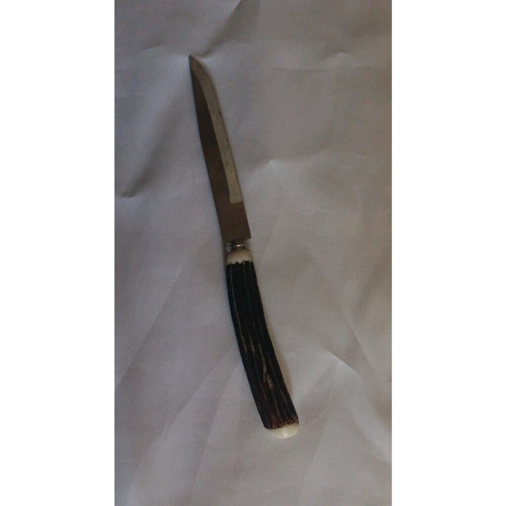 Vintage Japan Steak Knife With Faux Antler Handle Stainless Steel